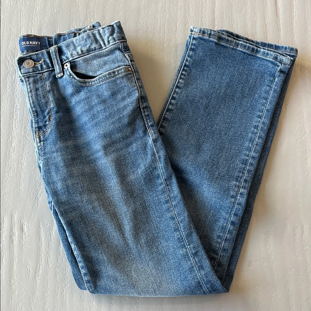 Old Navy Boys Flex Straight Jeans Medium Wash Adjustable Waist | 10 Regular